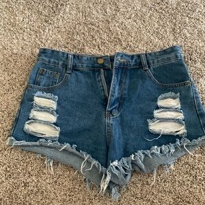 SHEIN high waisted denim shorts with decorative rips
